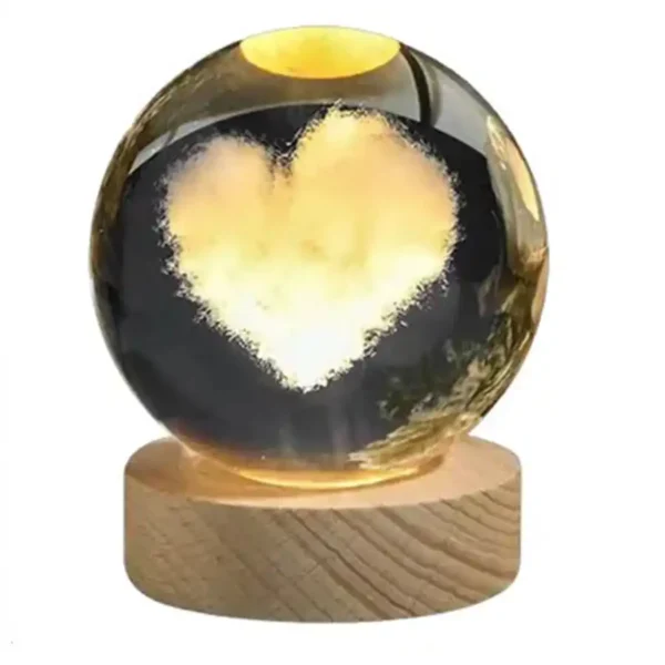 Illuminated crystal ball with heart design