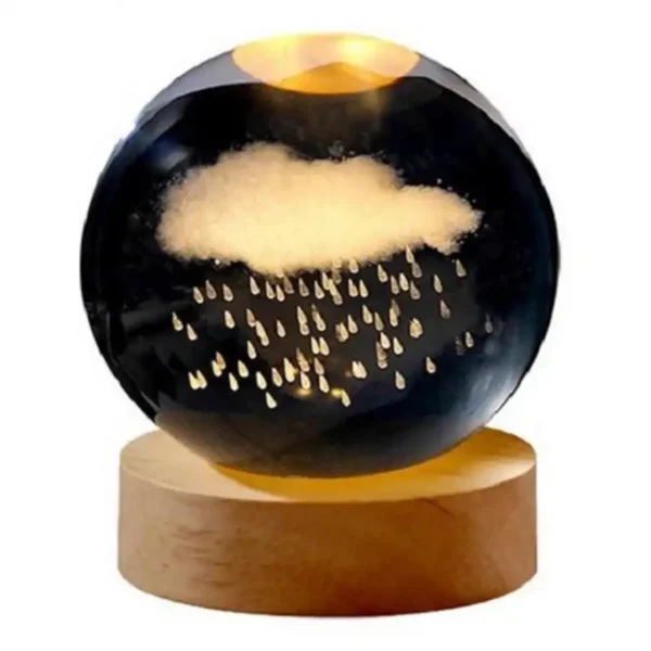 Illuminated crystal ball with cloud and rain design