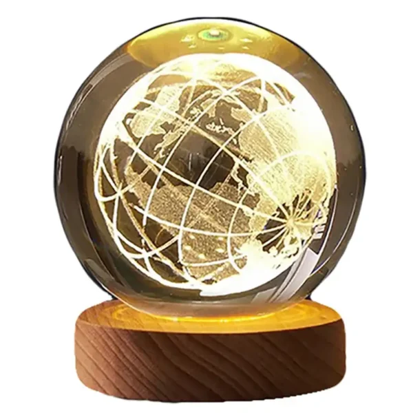 Illuminated crystal ball with globe design