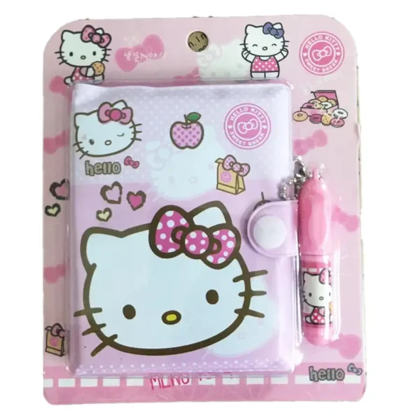 A notebook with a pen and a kitty design