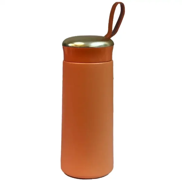 Fashionable flask, golden lid, orange color, volume 370 ml