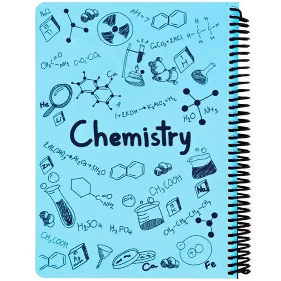 100-sheet dot note homework notebook, chemistry formula model, blue and navy