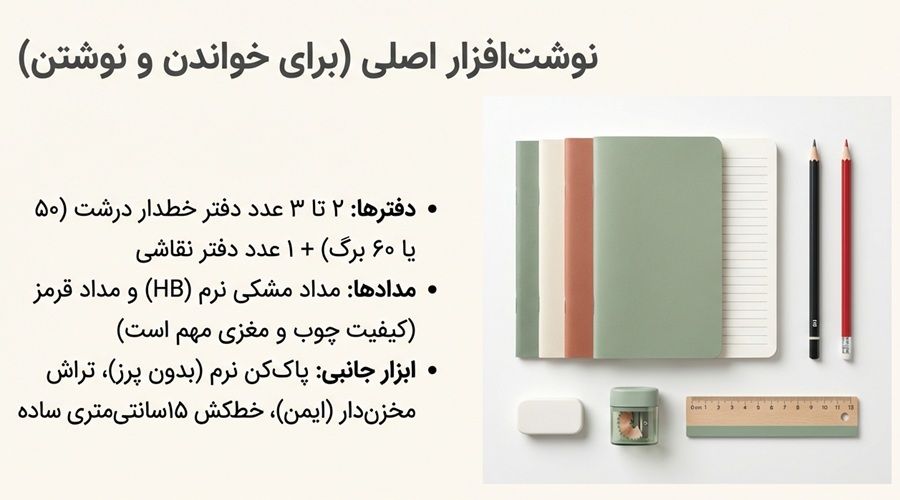 ضروری‌ترین نوشت‌ افزارهای کلاس اول ابتدایی