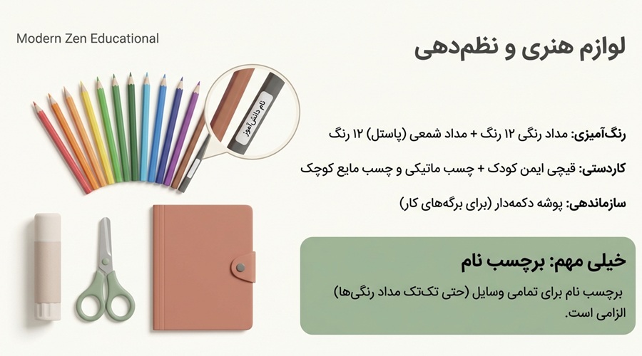 لوازم هنری مورد نیاز دانش آموز کلاس اول