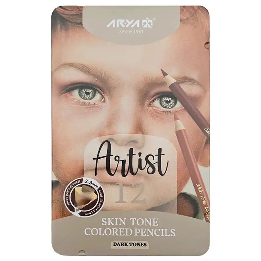 aria-12-color-colored-pencils-metal-box-model-3907-dark-skin-color