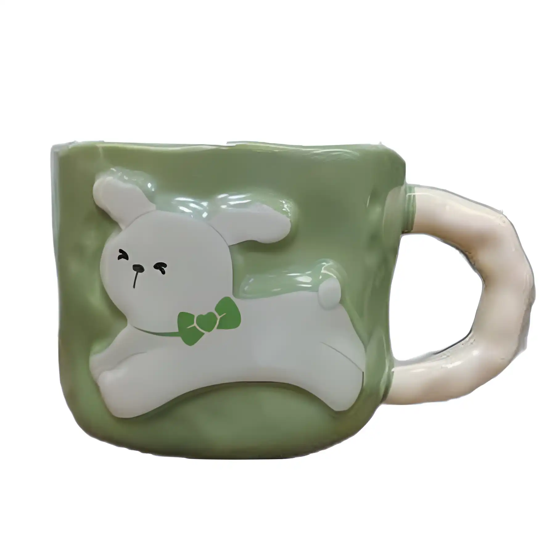 Ceramic mug with rabbit bow tie
