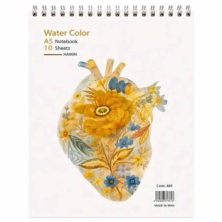 A5 watercolor drawing notebook with heart design