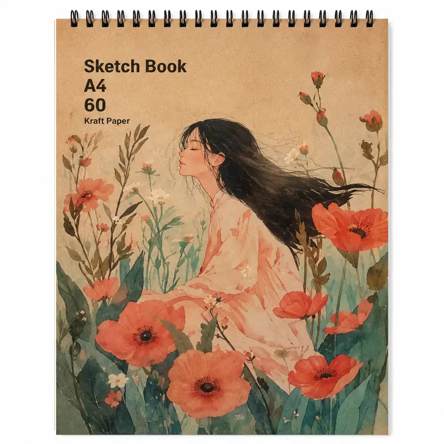 A4 watercolor drawing notebook of a girl on a farm