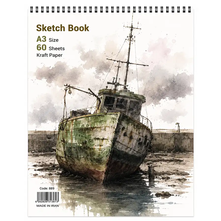A3 watercolor drawing notebook of a ship design