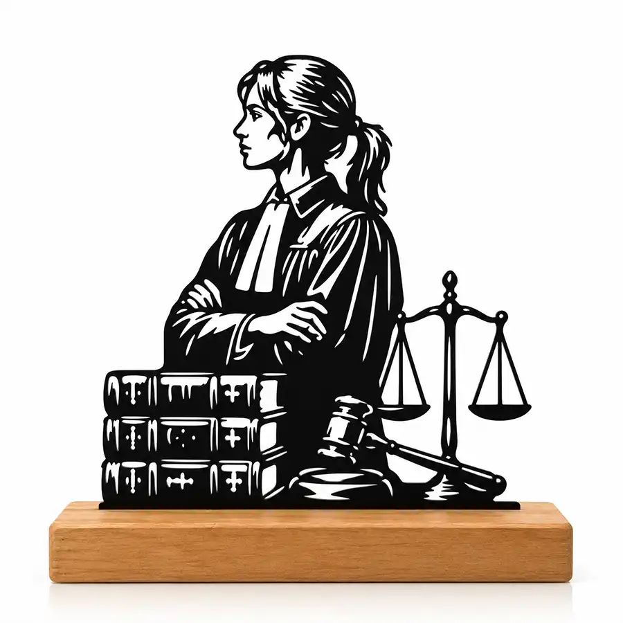 Pixel Home desktop statue, model of a female lawyer