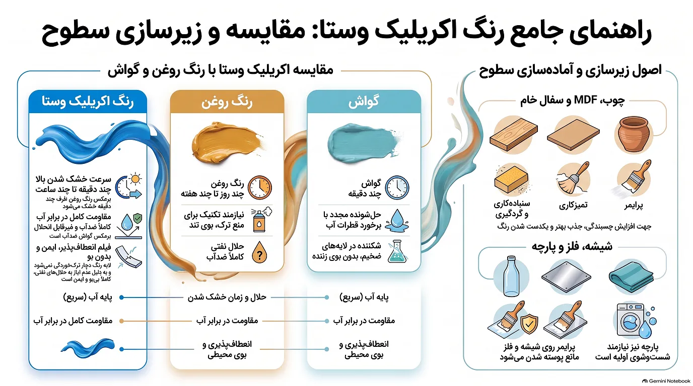راهنمای مقایسه رنگ اکریلیک وستا